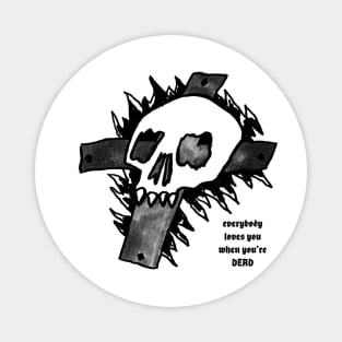 Goth Skull Cross Dead Love original artwork drawing ink tattoo black & white Magnet